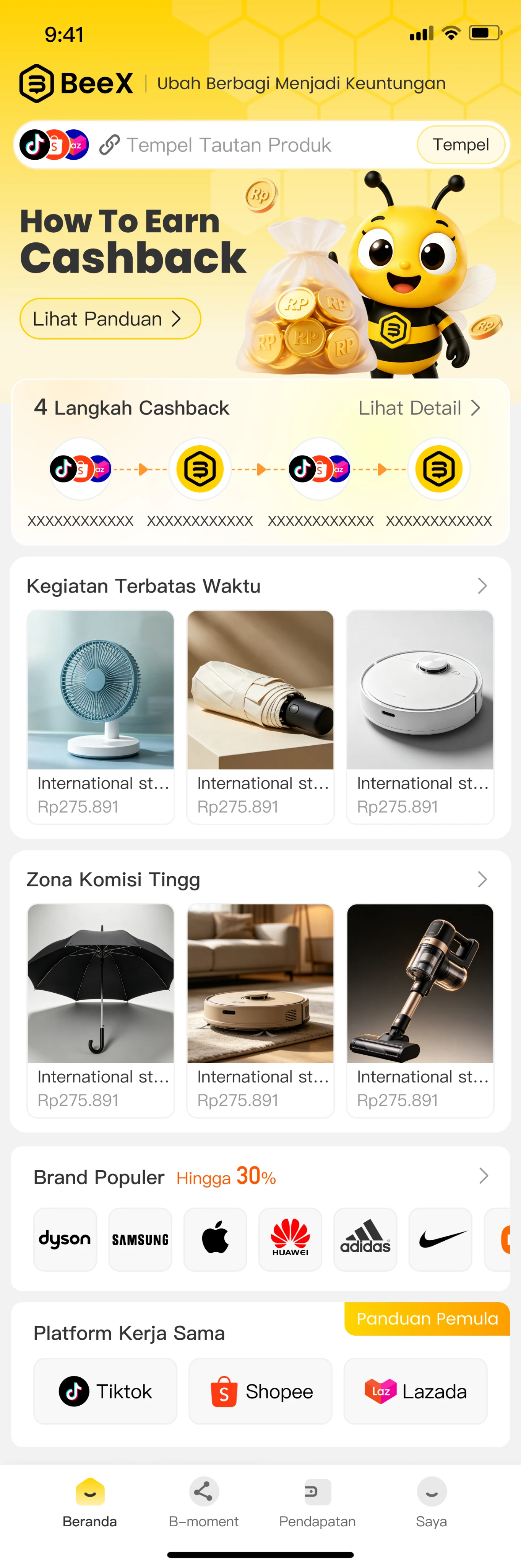 Tampilan akun aplikasi BeeX
