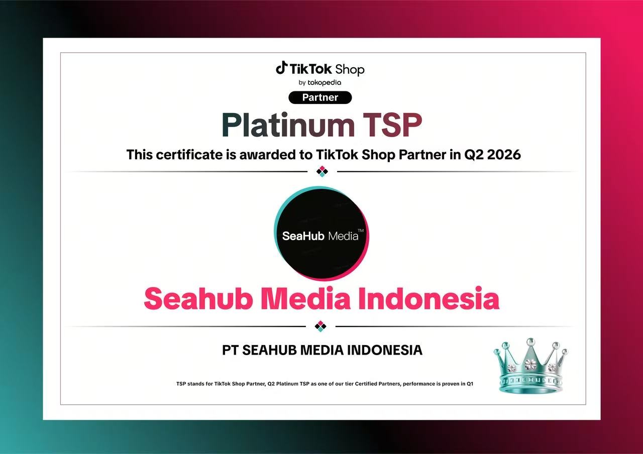 TikTok Shop Partner Platinum TSP certificate awarded to SeaHub Media Indonesia